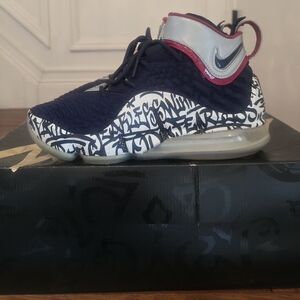 Kids Navy and White Athletic Sneaker with Red Accent